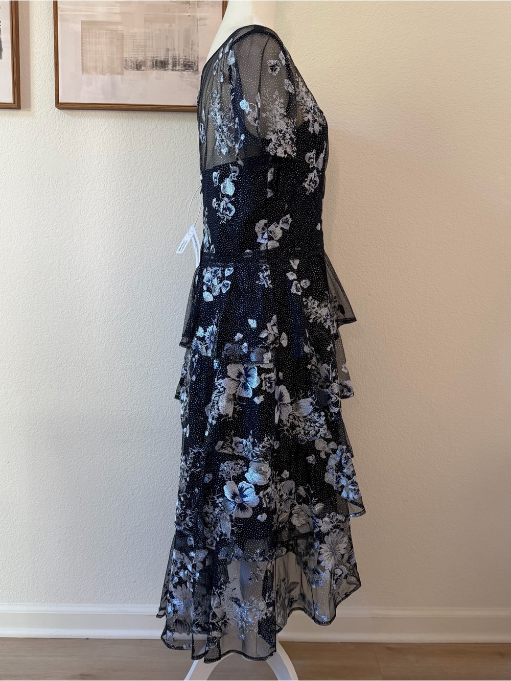 Marchesa Notte Midi Cocktail Dress in Navy Sz 12 NWT - Picture 4 of 12